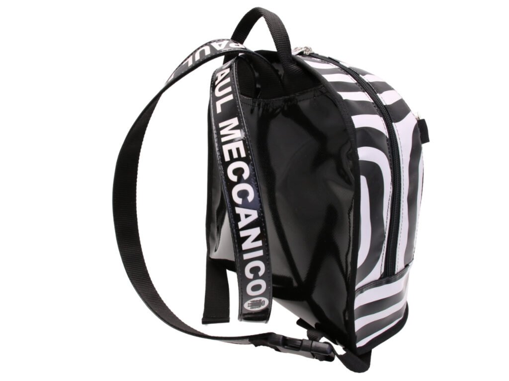 ...BACKPACK WITH BLACK & WHITE FANTASY. MODEL SUPERINO MADE OF LORRY TARPAULIN.