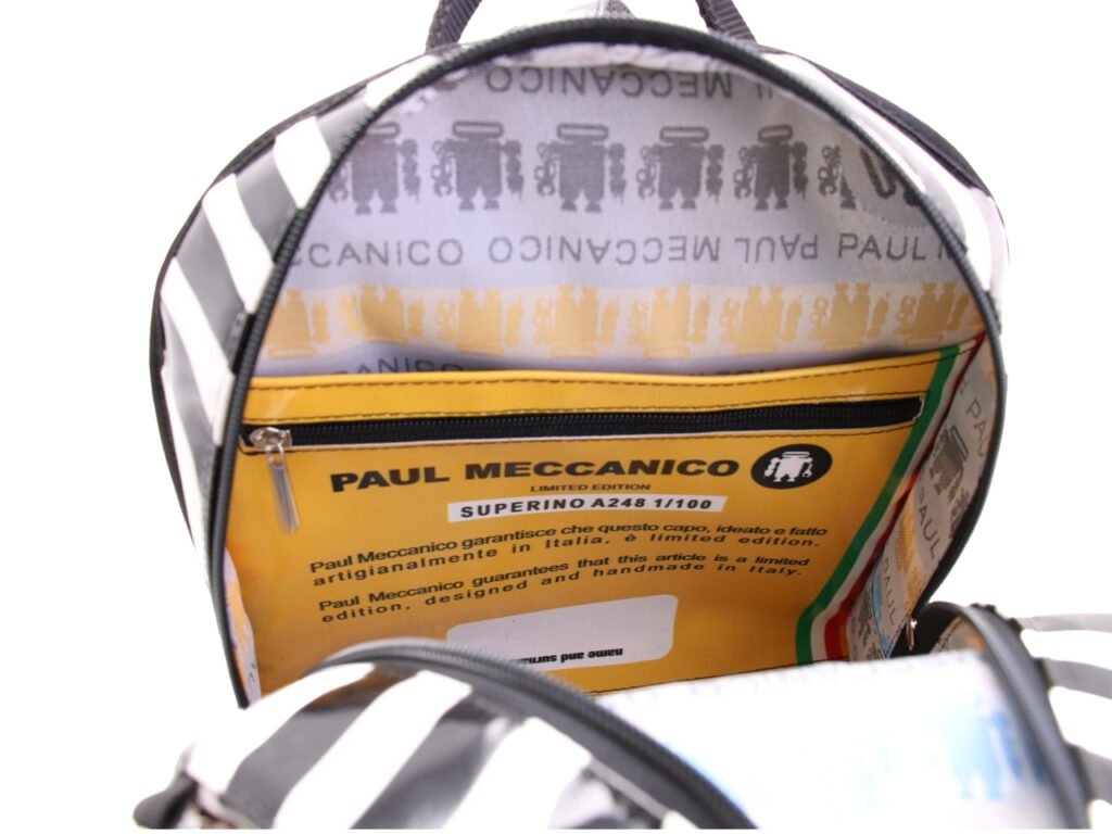 ...BACKPACK WITH BLACK & WHITE FANTASY. MODEL SUPERINO MADE OF LORRY TARPAULIN.