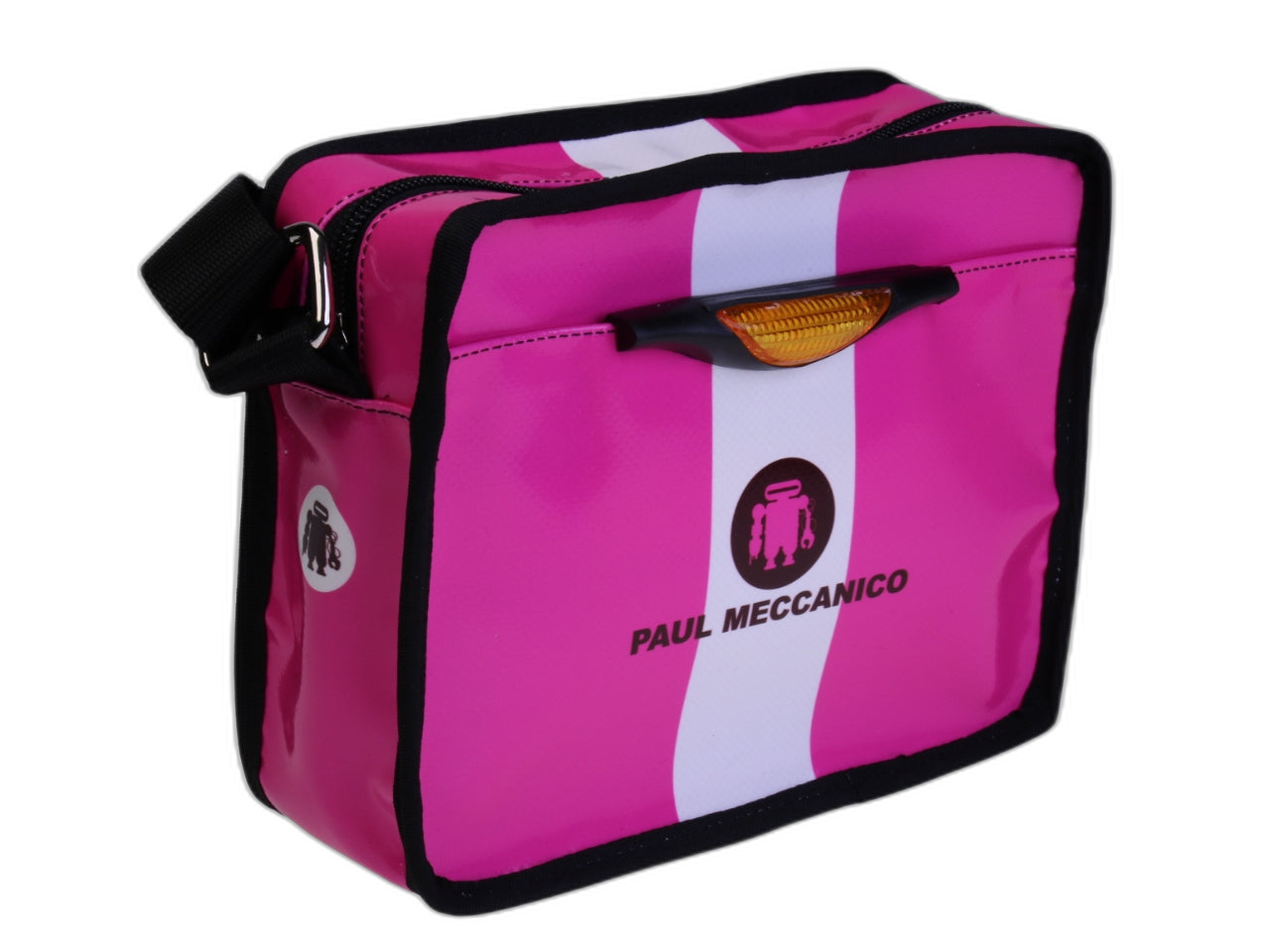 ...BORSA A TRACOLLA FUXIA E BIANCA. MODELLO FRIK REALIZZATO CON TELONI DI CAMION.