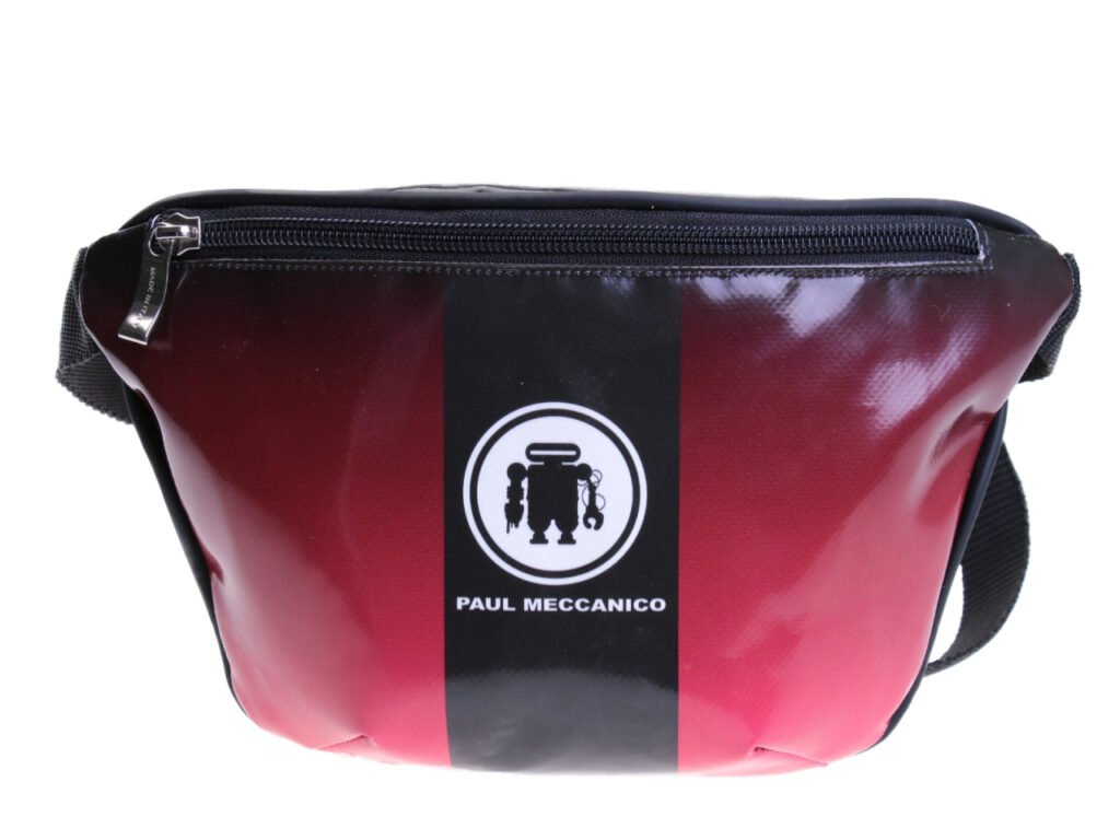 BORSA DA VIAGGIO NERA E ROSSO SCURO. MODELLO FLEX REALIZZATO CON TELONE DA CAMION. - Edizione limitata Paul Meccanico