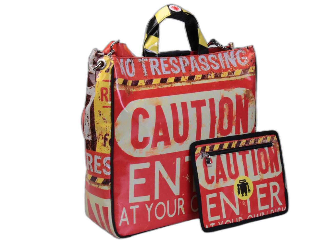 MAXI TOTE BAG "ALTA TENSIONE STOP". MODELLO DI TRAMPOLINO DI LANCIO REALIZZATO CON TELONI DI CAMION.