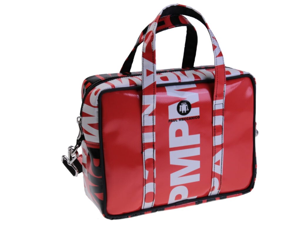 BORSA DA DONNA RETTANGOLARE ROSSA. MODELLO PINCA IN TELONE DA CAMION.