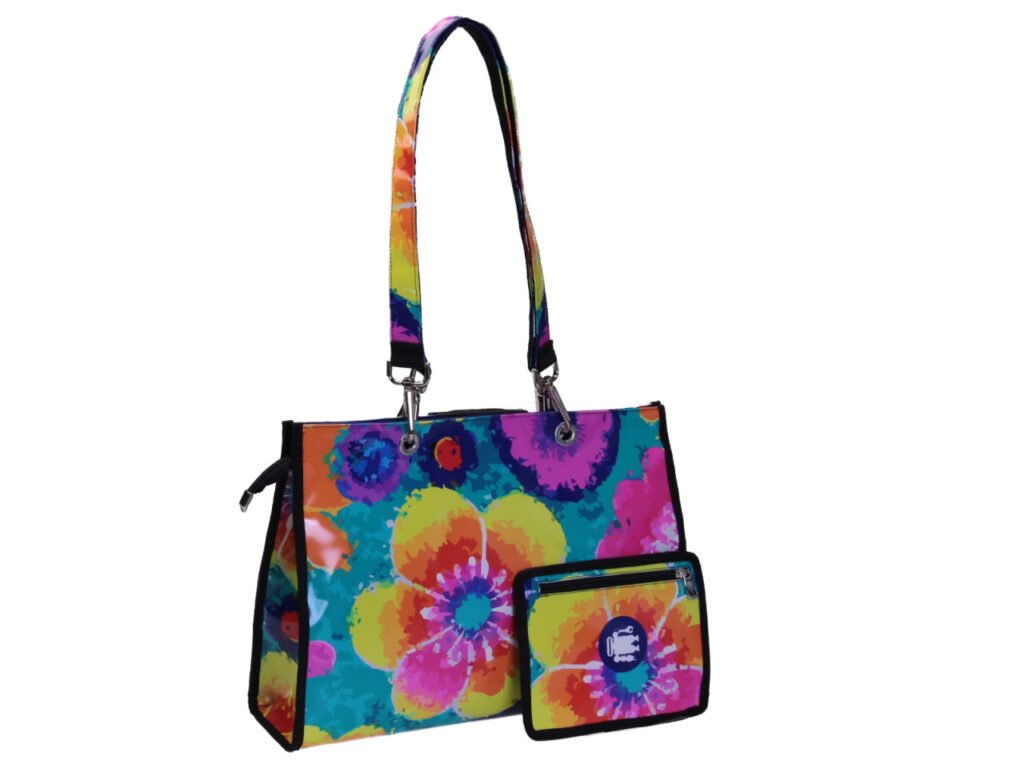 BORSA SHOPPER FANTASIA FLOREALE "ACQUERELLO". MODELLO PEPE REALIZZATO CON TELONI DI CAMION.