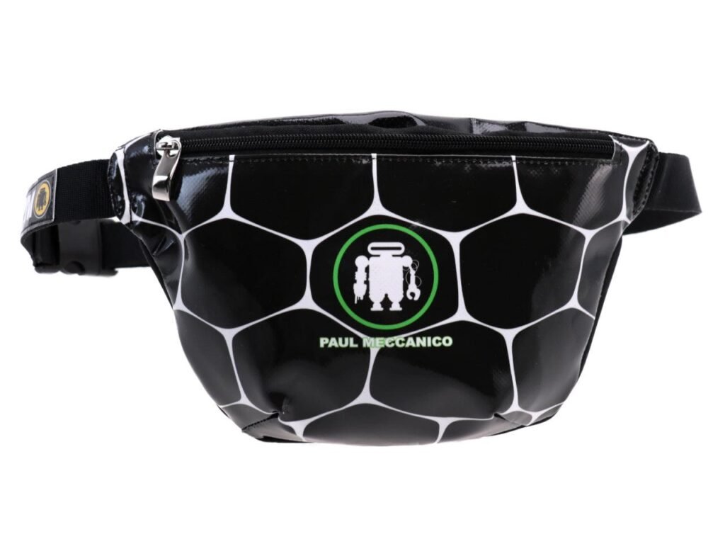 MARSUPIO BIANCO E NERO CON FANTASIA OPTICAL. MODELLO FLEX REALIZZATO CON TELONI DI CAMION. - Edizione limitata Paul Meccanico