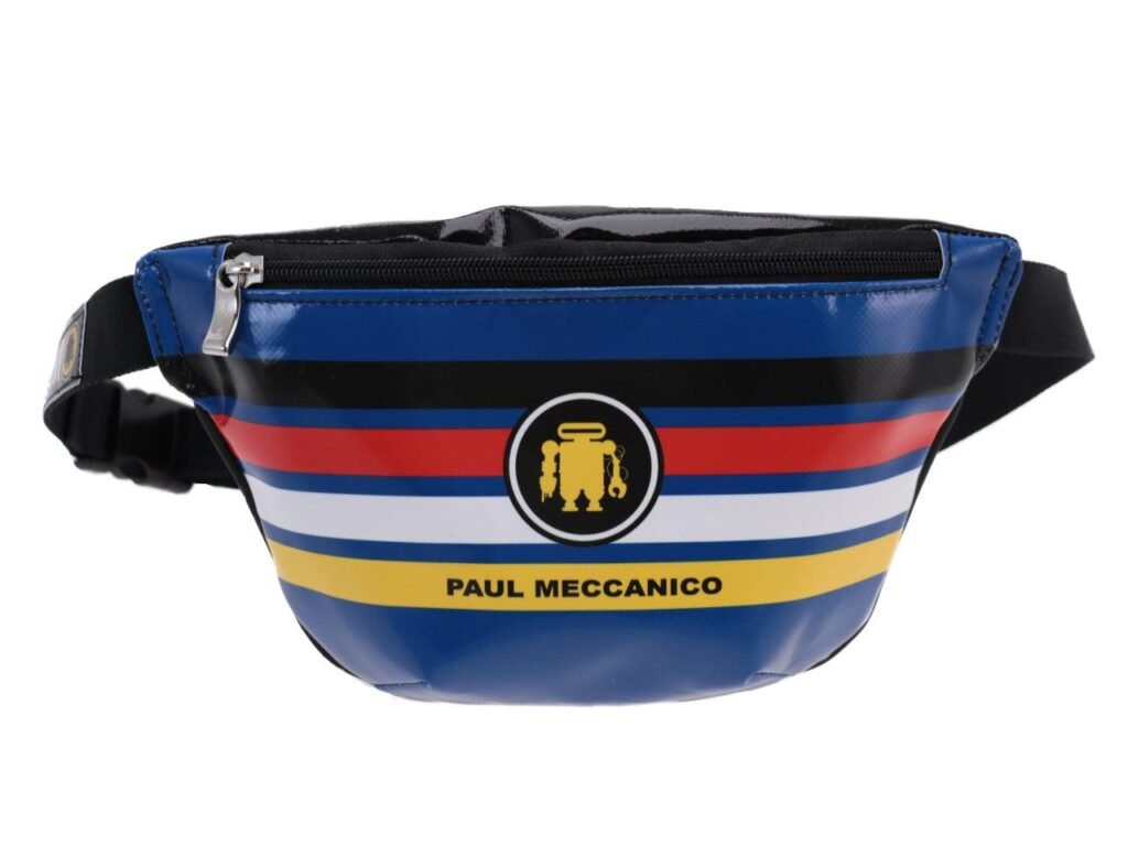 BORSA A TRACOLLA BLU, NERA, ROSSA, BIANCA E GIALLA. MODELLO FLEX REALIZZATO CON TELONE DA CAMION. - Edizione limitata Paul Meccanico