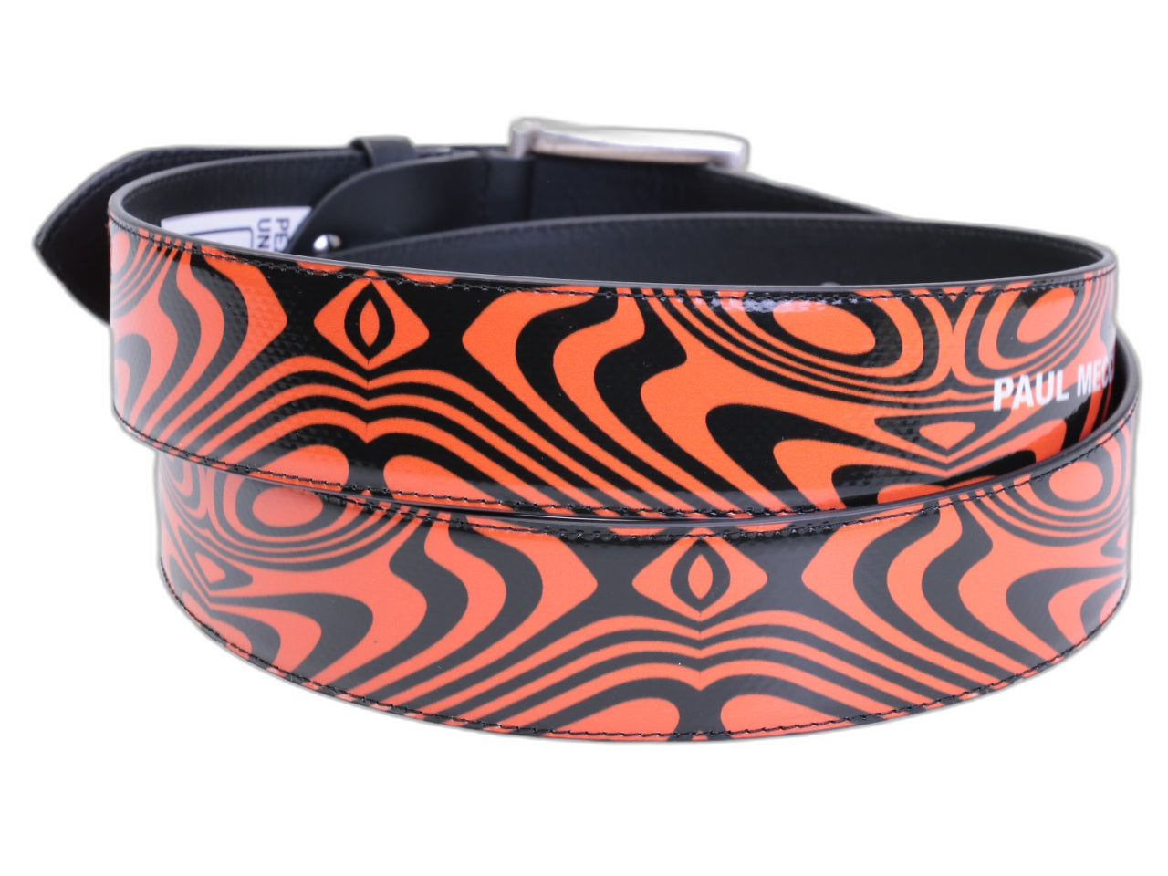 CINTURA DA UOMO ARANCIONE E NERA CON FANTASIA OPTICAL REALIZZATA CON TELONI DI CAMION. - Pezzi unici Paul Meccanico