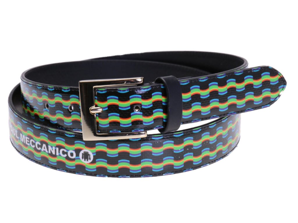 CINTURA NERA DA DONNA FANTASIA OPTICAL REALIZZATA CON TELONI DI CAMION.