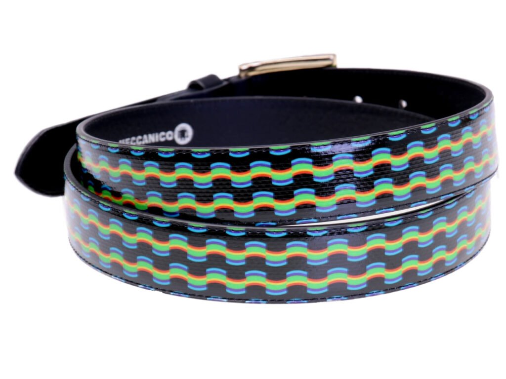 CINTURA NERA DA DONNA FANTASIA OPTICAL REALIZZATA CON TELONI DI CAMION.