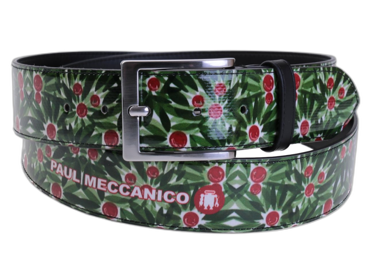 CINTURA DA UOMO VERDE SCURO A FANTASIA FLOREALE REALIZZATA CON TELONI DI CAMION.