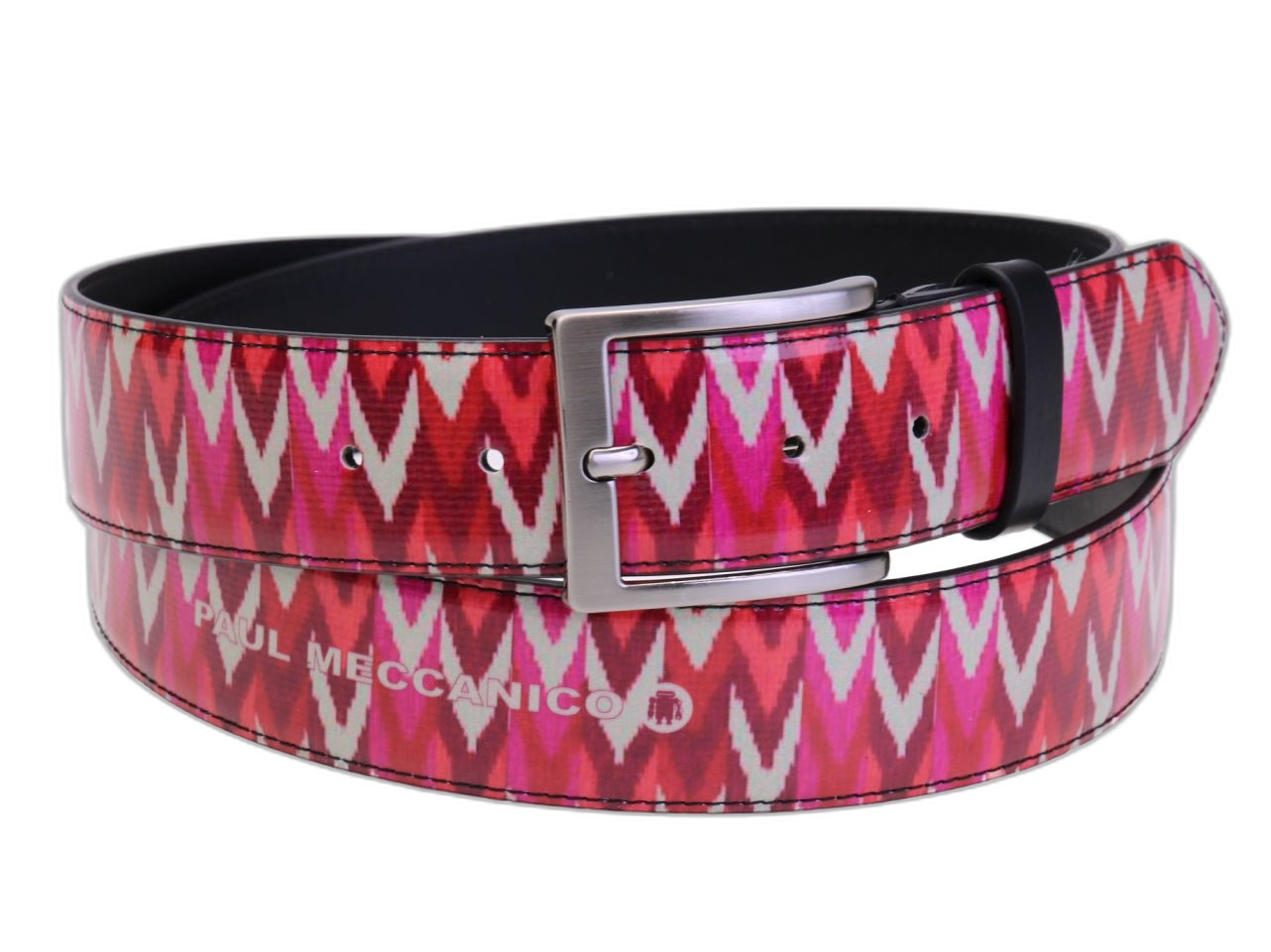 CINTURA DA UOMO ROSSO ROSA CON FANTASIA TIE DYE REALIZZATA CON TELONI DI CAMION.