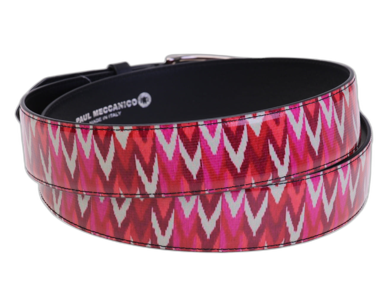 CINTURA DA UOMO ROSSO ROSA CON FANTASIA TIE DYE REALIZZATA CON TELONI DI CAMION.
