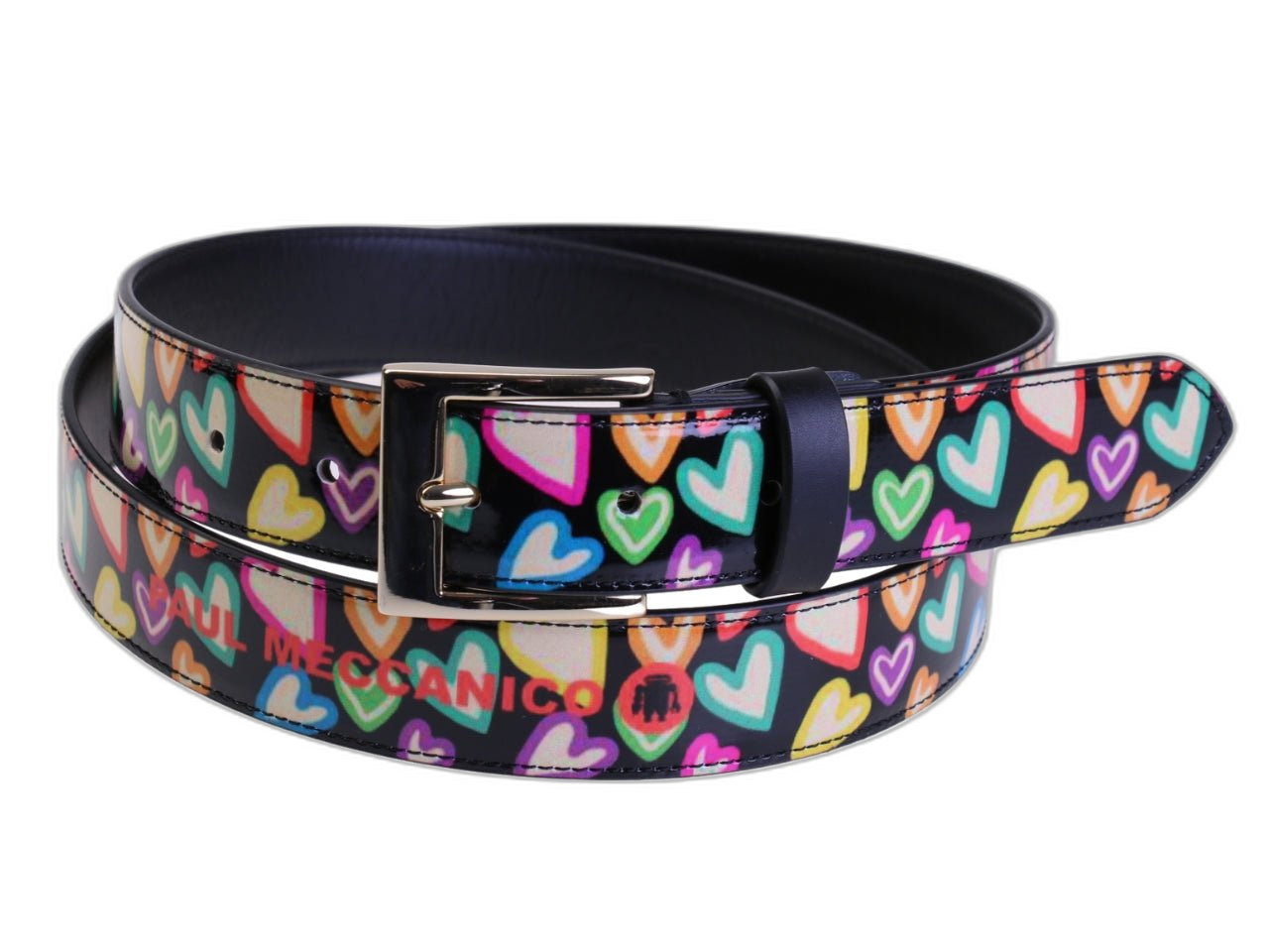 .CINTURA DA DONNA NERA CON "CUORI MULTICOLORE" IN TELONE DA CAMION.