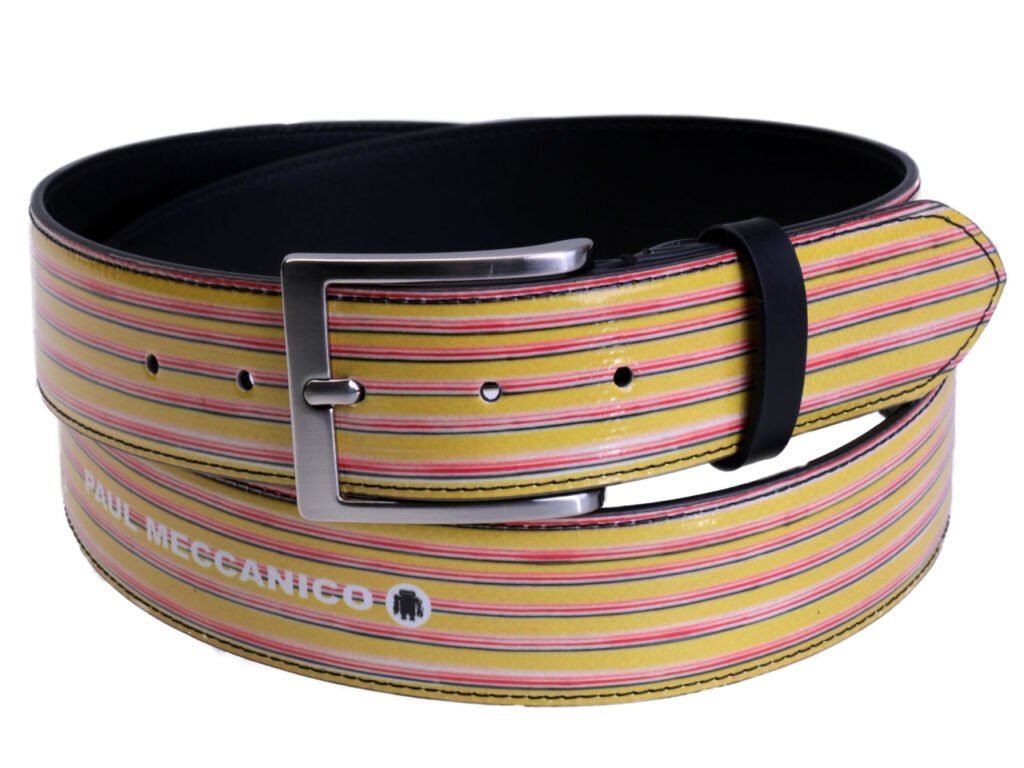 CINTURA DA UOMO IN SENAPE REALIZZATA CON TELONI DI CAMION.