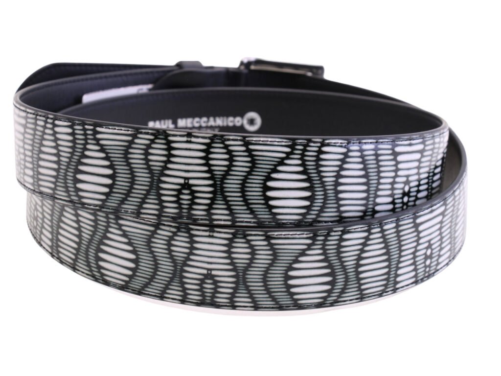 -CINTURA DA UOMO BIANCA E NERA REALIZZATA CON TELONI DI CAMION.