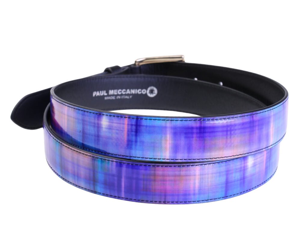 .CINTURA DA DONNA LILLA CON FANTASIA TIE DYE REALIZZATA CON TELONI DI CAMION.