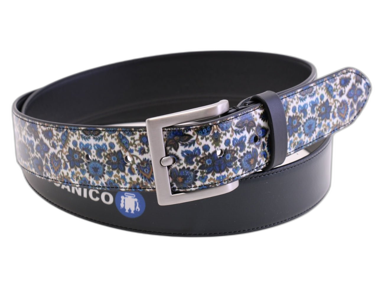 '-CINTURA DA UOMO BLU CON FANTASIA FLOREALE IN TELONE DA CAMION.