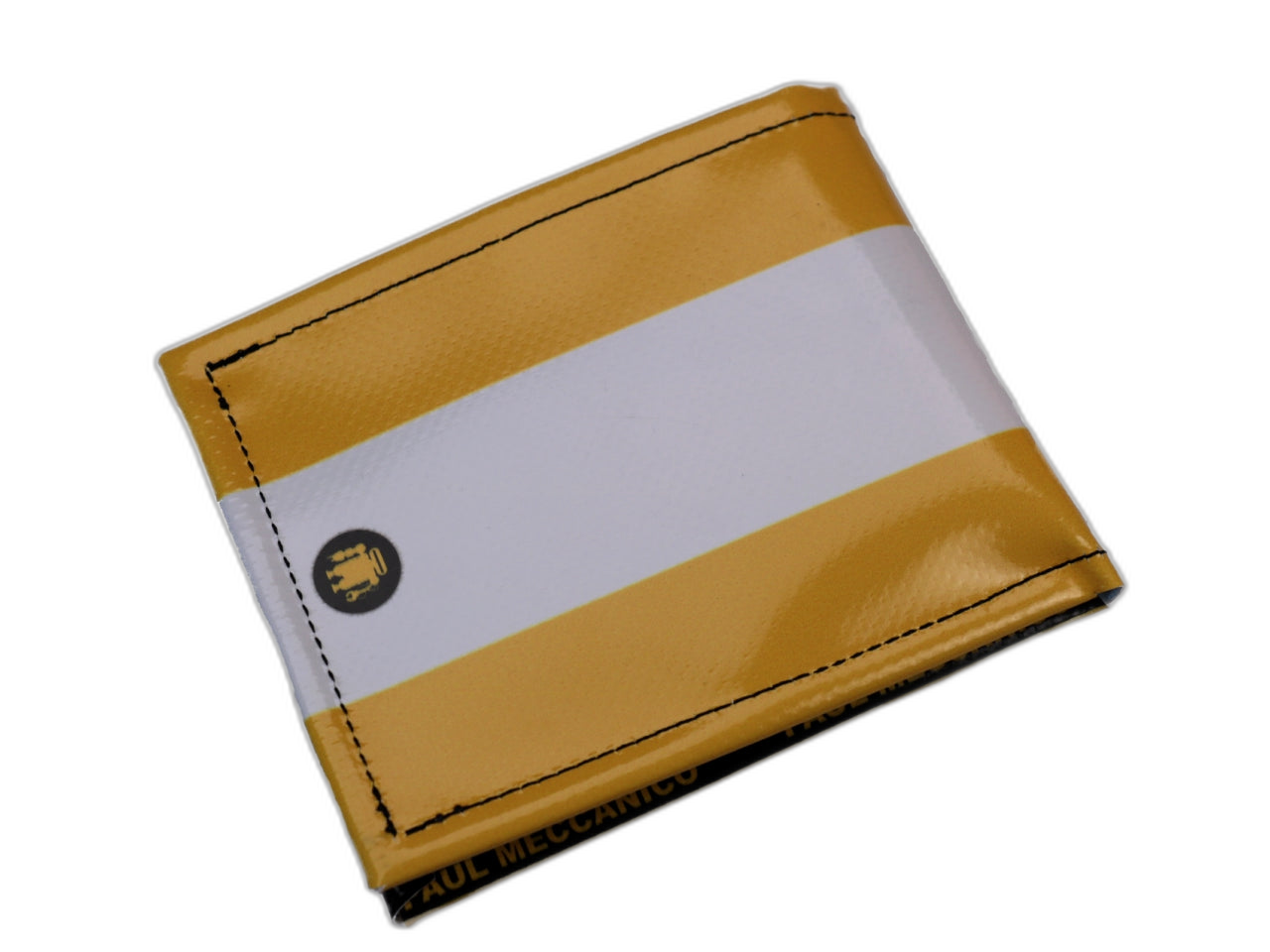 PORTAFOGLIO DA UOMO GIALLO E BIANCO. MODELLO CRIK REALIZZATO CON TELONI DI CAMION. - Edizione limitata Paul Meccanico