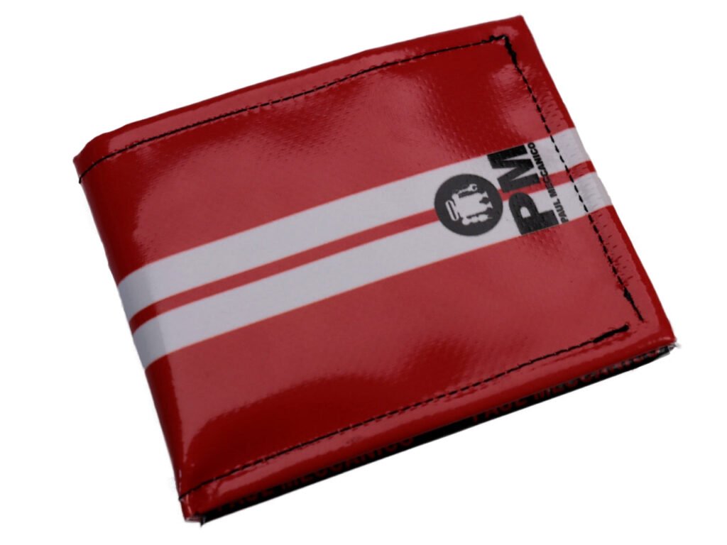 PORTAFOGLIO DA UOMO ROSSO E BIANCO. MODELLO CRIK REALIZZATO CON TELONI DI CAMION. - Edizione limitata Paul Meccanico