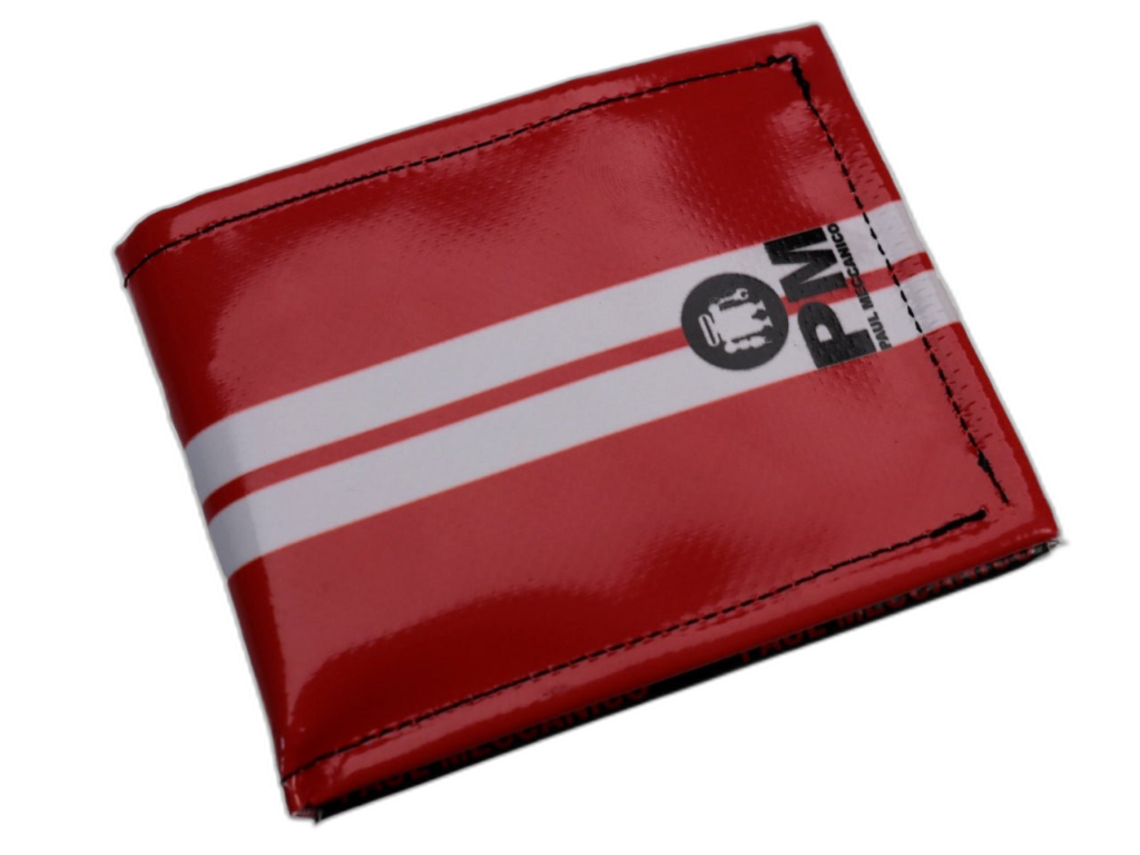 PORTAFOGLIO DA UOMO ROSSO E BIANCO. MODELLO CRIK REALIZZATO CON TELONI DI CAMION. - Edizione limitata Paul Meccanico