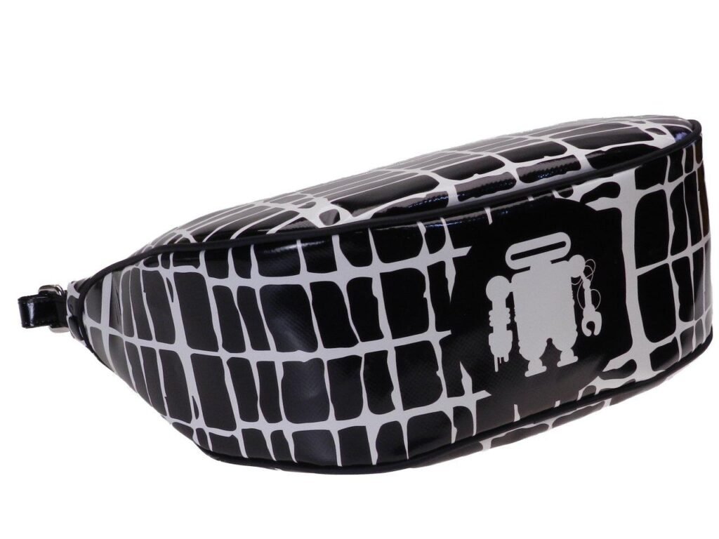 HALF-MOON BAG BLACK AND WHITE FANTASY. SPLIT MODEL MADE OF LORRY TARPAULIN. - Limited Edition Paul Meccanico