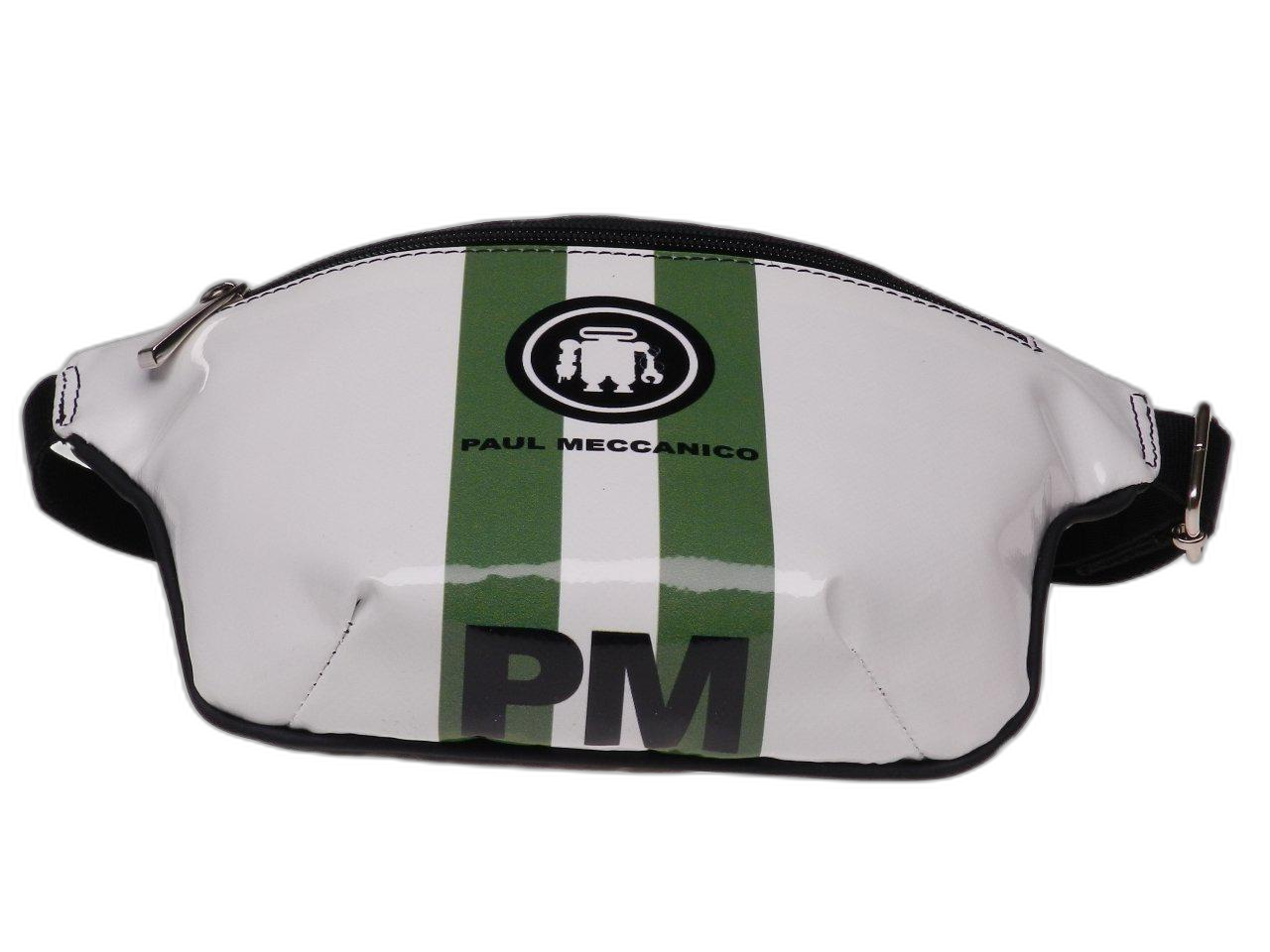 BORSA A TRACOLLA NEI COLORI VERDE, BIANCO E NERO REALIZZATA CON TELONI DI CAMION MODELLO FLEX. - Edizione limitata Paul Meccanico