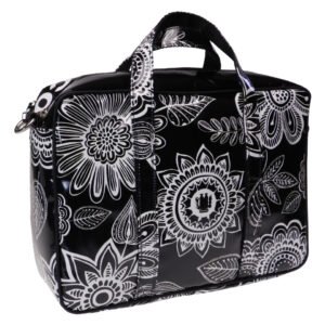 ...VALIGETTA DA DONNA IN BIANCO E NERO CON FANTASIA FLOREALE. MODELLO DI KART REALIZZATO CON TELONI DI CAMION. - Edizione limitata Paul Meccanico