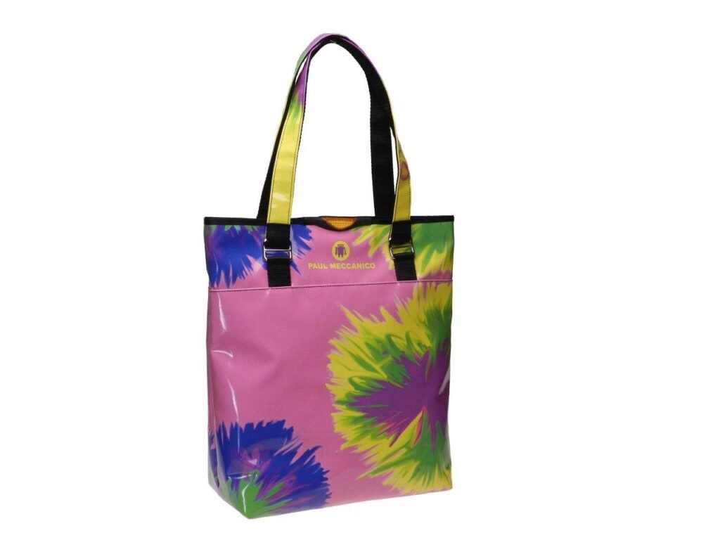 MAXI SHOPPER COLORATA CON FANTASIA TIE DYE. MODELLO SELZ REALIZZATO CON TELONI DI CAMION. - Edizione limitata Paul Meccanico