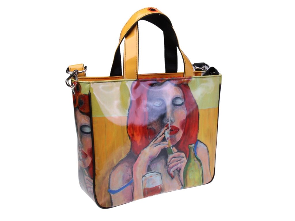 .TOTE BAG "UN POMERIGGIO SOSPESO" BY PAUL ALBERT DARI. MODEL GLAM MADE OF LORRY TARPAULIN. BOOK "LA PITTURA E' DONNA INCLUDED IN THE PRICE"