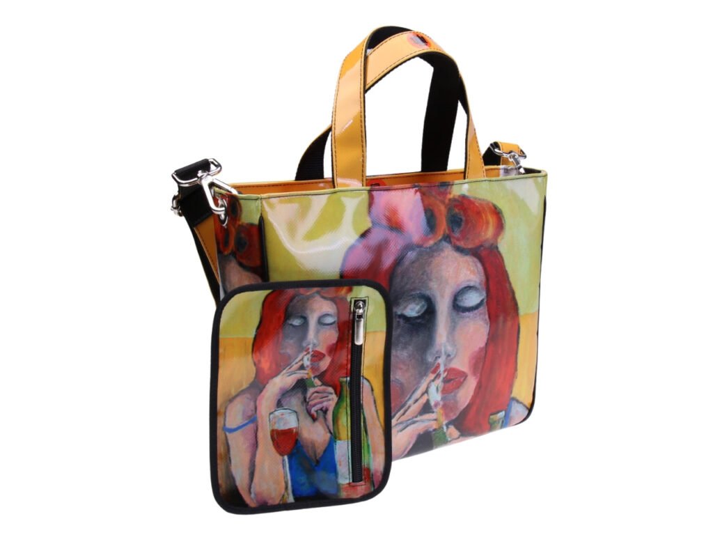 .TOTE BAG "UN POMERIGGIO SOSPESO" BY PAUL ALBERT DARI. MODEL GLAM MADE OF LORRY TARPAULIN. BOOK "LA PITTURA E' DONNA INCLUDED IN THE PRICE"