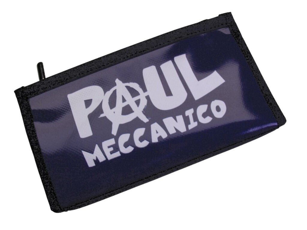 PORTAFOGLIO GRANDE DA DONNA BLU SCURO "PAUL MECCANICO". FOSSA MODELLO REALIZZATA CON IL TELONE DI UN CAMION.