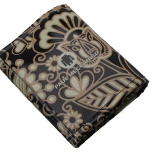 PORTAFOGLIO DONNA NERO E BEIGE COLORI FANTASIA MAIOLICA. MODELLO TREK REALIZZATO CON TELONI DI CAMION. - Paul Meccanico