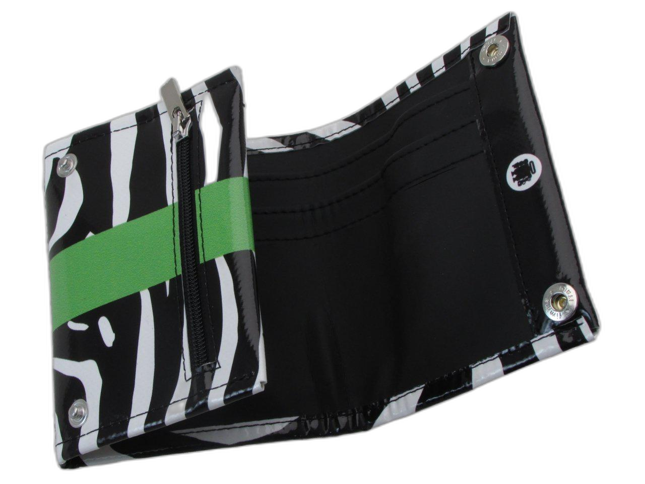 WOMAN WALLET BLACK AND WHITE COLOURS ANIMALIER FANTASY. MODEL TREK MADE OF LORRY TARPAULIN. - Paul Meccanico