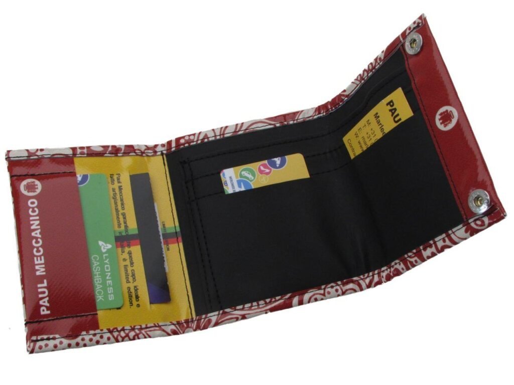 WOMAN WALLET DARK RED AND BEIGE COLOURS MAJOLICA FANTASY. MODEL TREK MADE OF LORRY TARPAULIN. - Limited Edition Paul Meccanico