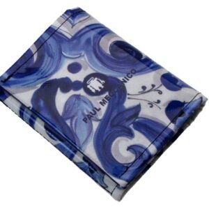PORTAFOGLIO DONNA AZZURRO E BIANCO FANTASIA MAIOLICA. MODELLO TREK REALIZZATO CON TELONI DI CAMION. - Paul Meccanico
