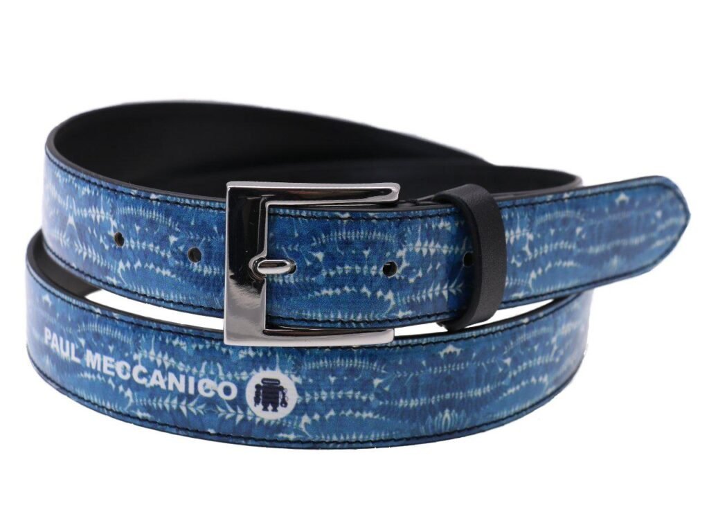 CINTURA DONNA AZZURRA FANTASIA MAJOLICA FATTA DI LORRY TARPAULIN - Pezzi unici Paul Meccanico