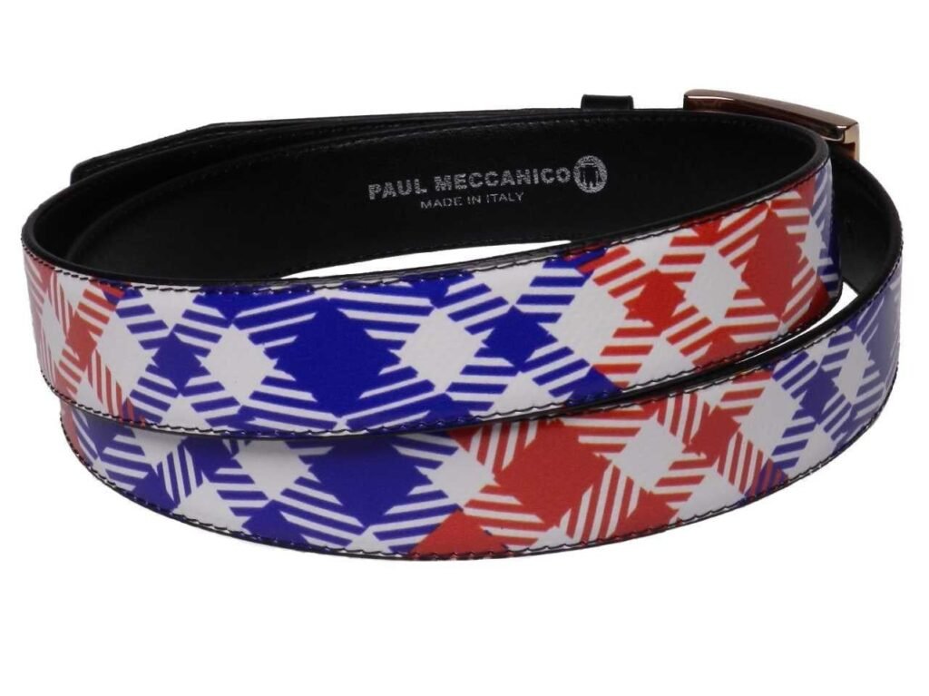 CINTURA DONNA COLORI ROSSO, BIANCO E BLU FANTASIA MADRAS. - Pezzi unici Paul Meccanico