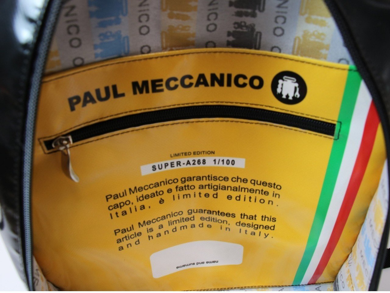 Authenticity label inside the SUPER backpack: SUPER-A268 1/100, Limited Edition