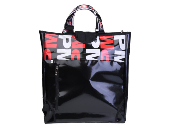2 IN 1 BRIEFCASE AND BACKPACK BLACK AND WHITE. MODEL HYBRID MADE OF LORRY TARPAULIN.
