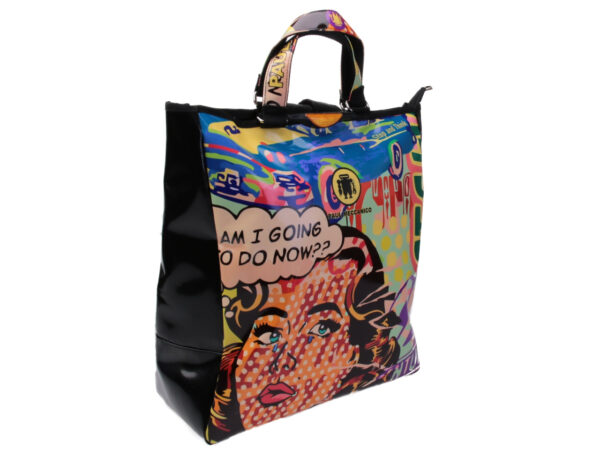 2 IN 1 BRIEFCASE AND BACKPACK POP FANTASY. MODEL HYBRID MADE OF LORRY TARPAULIN.