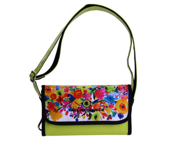 ...CLUTCH BAG FLORAL FANTASY. MODEL CANDY MADE OF LORRY TARPAULIN.