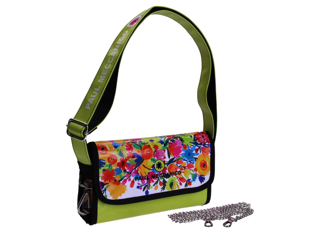 ...CLUTCH BAG FLORAL FANTASY. MODEL CANDY MADE OF LORRY TARPAULIN.