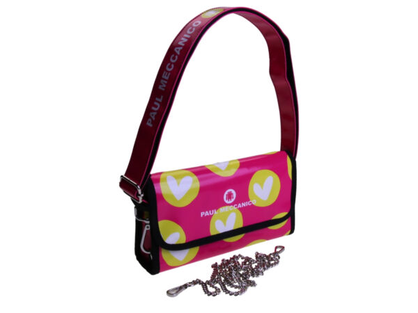 ...FUXIA CLUTCH BAG "HEARTS". MODEL CANDY MADE OF LORRY TARPAULIN.