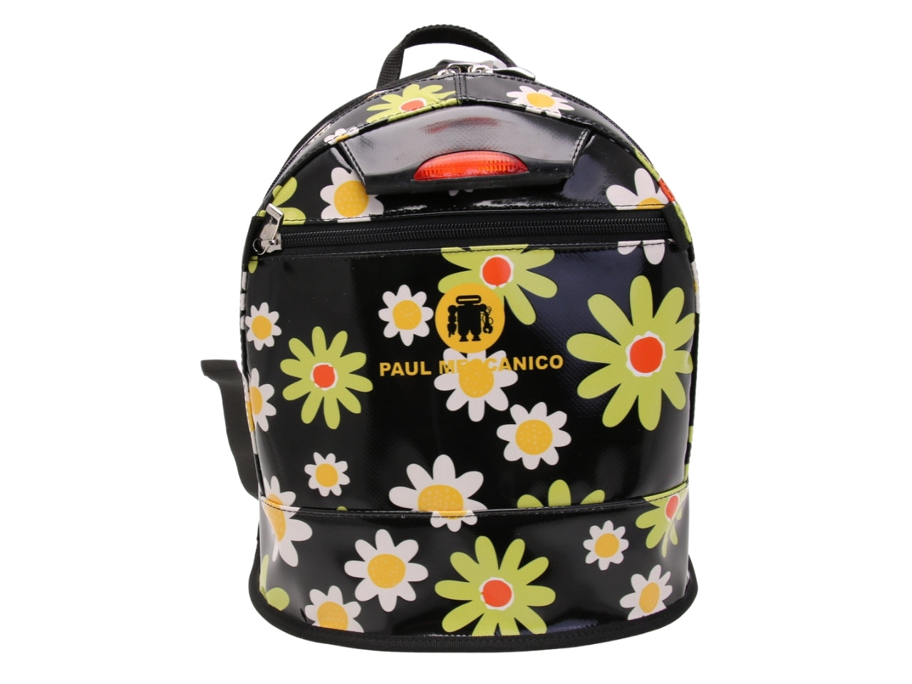 ...BLACK BACKPACK WITH FLORAL FANTASY. MODEL SUPERINO MADE OF LORRY TARPAULIN.