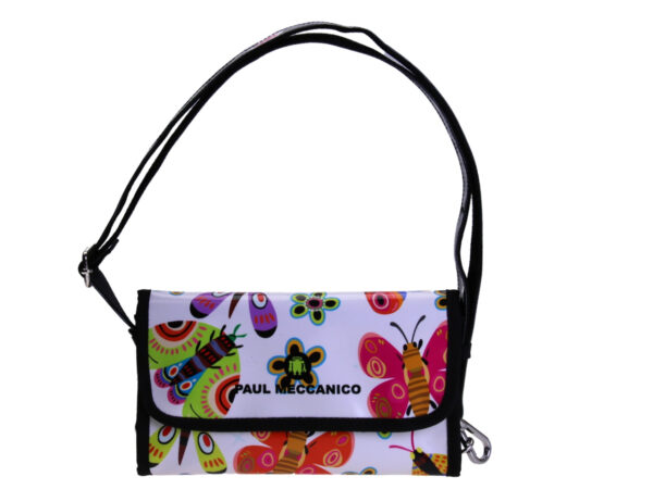 ...CLUTCH BAG "BUTTERFLIES AND FLOWERS". MODEL CANDY MADE OF LORRY TARPAULIN.