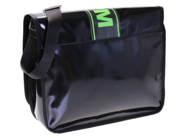 BLACK MESSENGER BAG. MODEL SPOT MADE OF LORRY TARPAULIN.