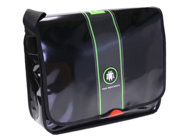 BLACK MESSENGER BAG. MODEL SPOT MADE OF LORRY TARPAULIN.