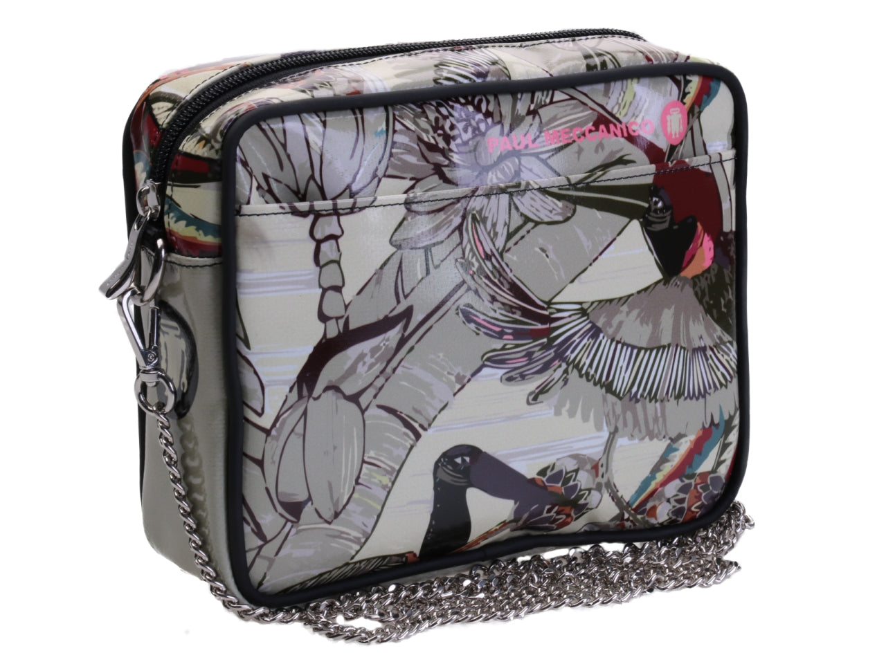 BEIGE CLUTCH TROPICAL FANTASY. MODEL PARK MADE OF LORRY TARPAULIN.