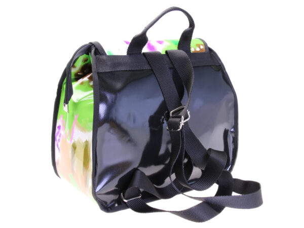 WOMEN'S "BACK BAG" WATERCOLOR WITH FLORAL FANTASY. MODEL PULP MADE OF LORRY TARPAULIN.