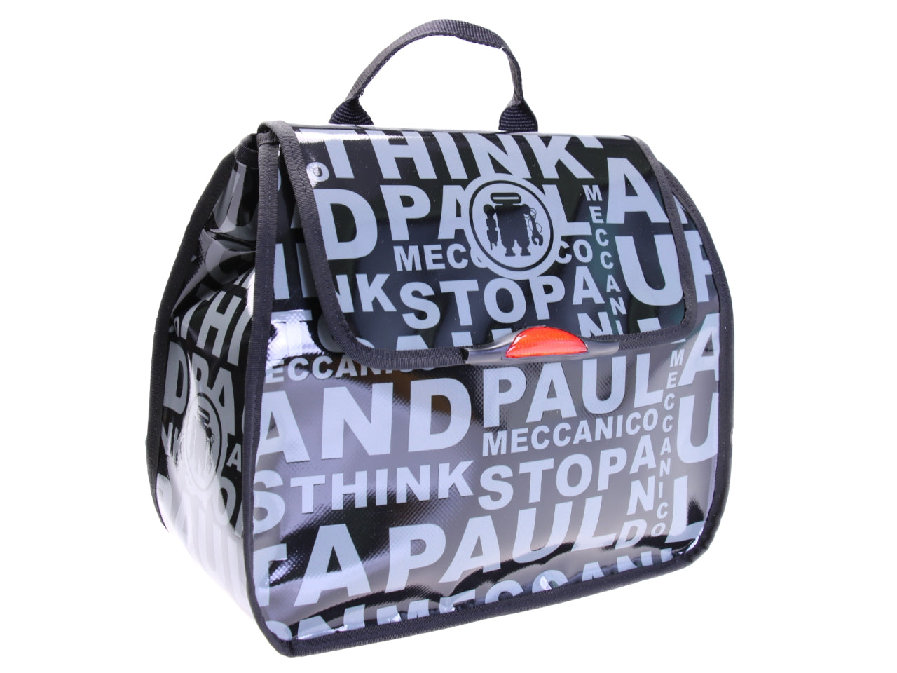 BLACK AND GREY WOMEN'S "BACK BAG" WITH LETTERING FANTASY. MODEL PULP MADE OF LORRY TARPAULIN.