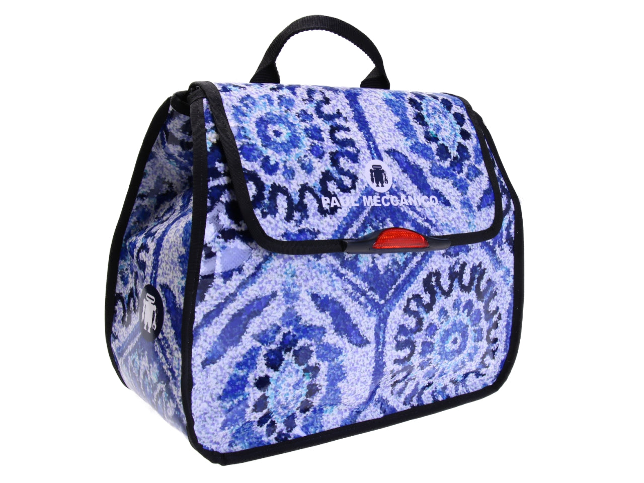 WOMEN'S "BACK BAG" LIGHT BLUE COLOUR WITH MAJOLICA FANTASY. MODEL PULP MADE OF LORRY TARPAULIN.